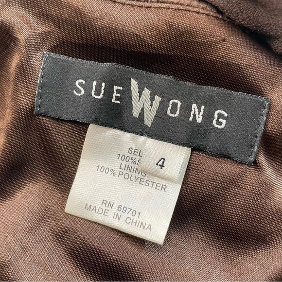 Vintage Sue Wong‎ Fairy Grunge Silk Midi Dress Size 4 Y2K Brown Bead Turquoise - Picture 13 of 16